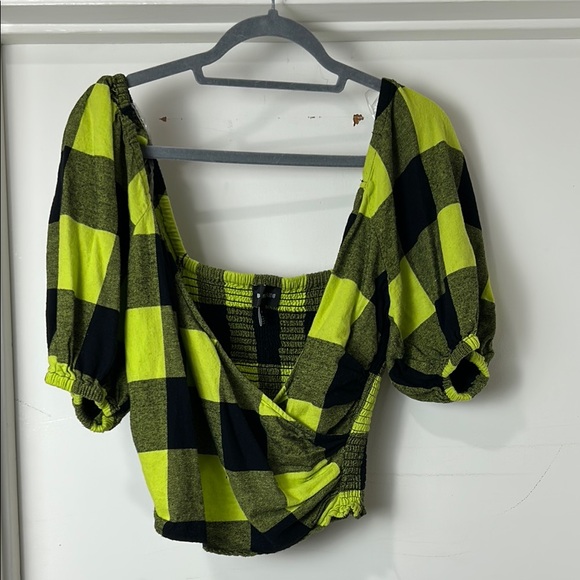 Wildfang Tops - Trendy Plaid Puff Sleeve Top